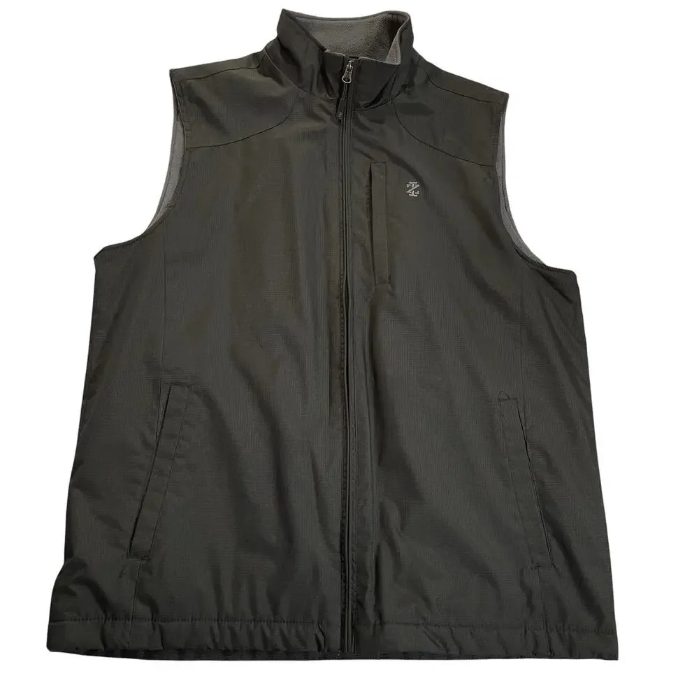 Izod Windbreaker Vest Men's Medium Black Fleece Lined Full Zip Golf Media Pocket